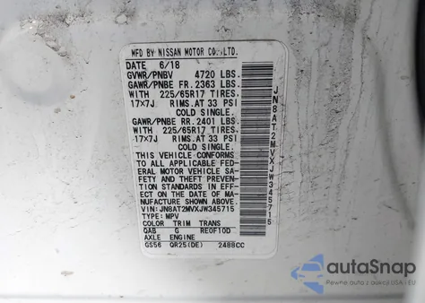 2018 Nissan Rogue Sv from USA, damaged, VIN JN8AT2MVXJW345715